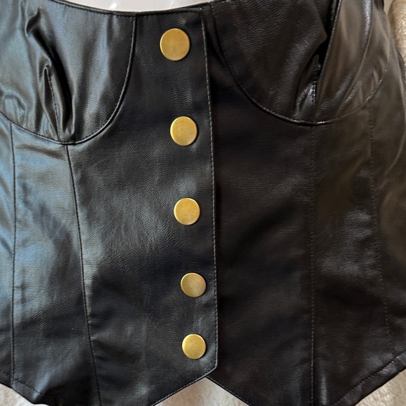 SHEIN Black Faux Leather Button Front Crop Top - Picture 2 of 3